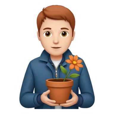 man holding a flower pot in jacket sticker