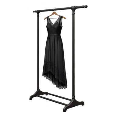 clothing rack with an elegant black dress hanging on it sticker