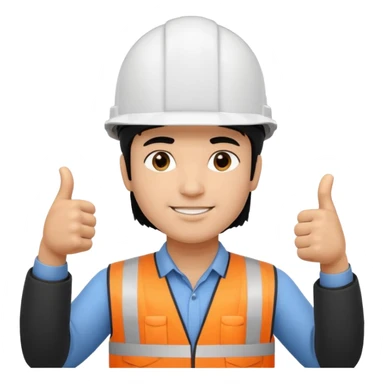 Una persona con pelo negro varon con casco blanco inginiero cilvil pulgar arriba sticker