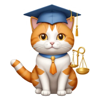 cat with a graduation cap, scales of justice beside it sticker