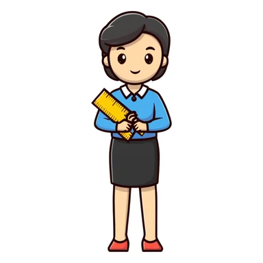full body mad female teacher without glasses holding a ruler sticker