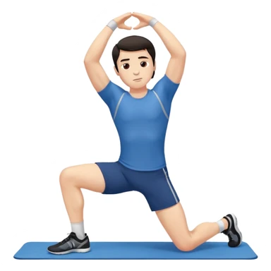 Hombre blanco pelinegro haciendo ejercicio de estiramiento, calentamiento sticker