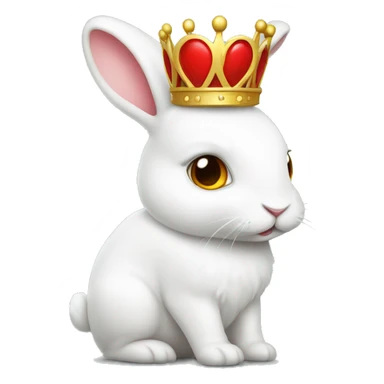 White bunny with crown. Red heart sticker