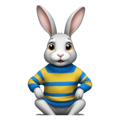 Rabbit is sitting and wearing blue and yellow stripe sweater sticker