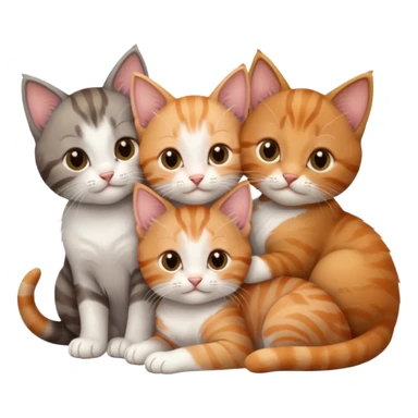 3 kittens cuddling together all different colours, the first one is grey and white, the second is ginger and white and the third is brown tabby and white sticker