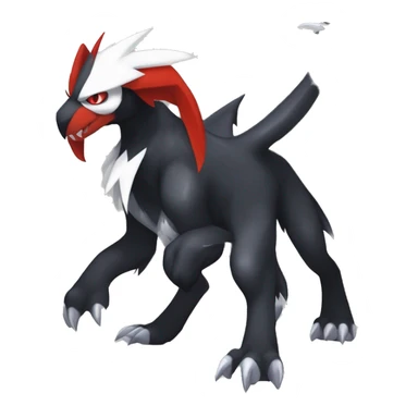 Black Cool Edgy Absol-Houndoom-Garchomp Fakémon Digimon with Red and white Edgy markings, full body, outlinEd sticker