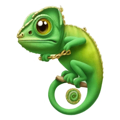 Chameleon with a gold necklace sticker