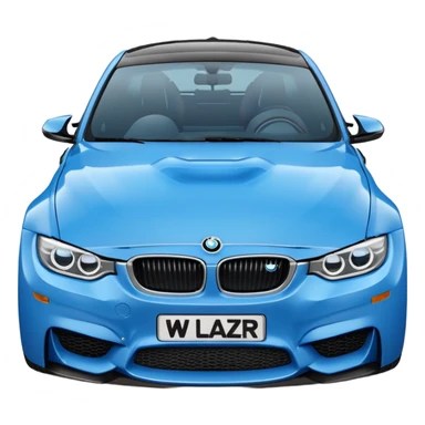 Make me an emoji with a blue bmw M3 and some kind of sign that says ‘W LZR’ sticker