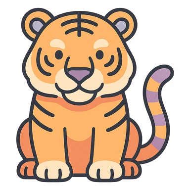 tiger, symbol of the year in feng shui, Chinese eastern style, thin clean contours, soft rounded shapes, pastel palette #98B5BC, #B5B3C1, #C9A3C9, #E4C0CA, #F7DCD1, #F7C0AA, detailed shadows and highlights, soft lighting, transparent background, less cute, no decorative elements sticker