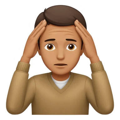 An overwhelmed man touching his forehead with his hands sticker