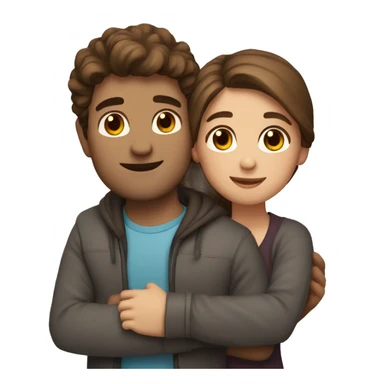 brown hair and brown eyes couple hug with warm smiles sticker