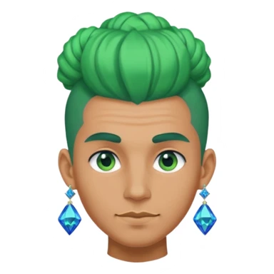 gem lover man with gem accessories excessive amount very big gem earrings green bun hair and bluediamonds  sticker