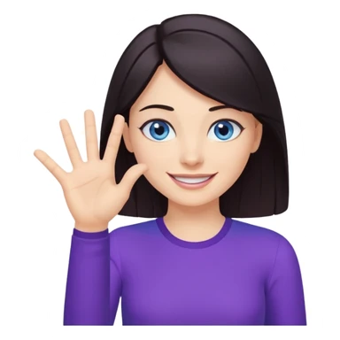 Grinning dark hair woman with blue eyes, wearing purple shirt - showing that somehting is obvious with her hand

 sticker