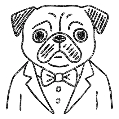 pug in a tuxedo, hand drawn outlined icon sticker