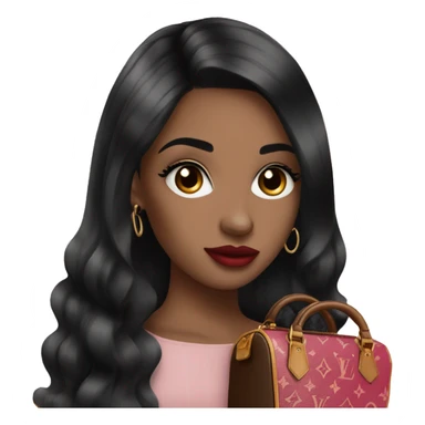 black haired Girl with eylashes, rose lipstick, straight hair and louis vuitton bag sticker