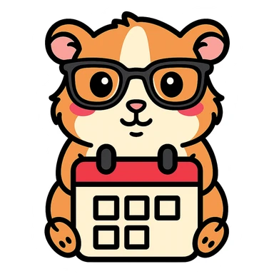 Make the guinea pig match the original reference: same face and glasses style, but sitting on a calendar for a calendar app, in a cute, outlined, colorful style. sticker