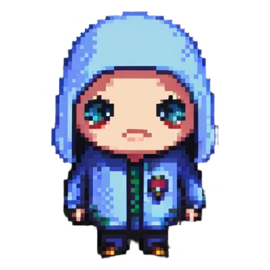 character with a suspicious expression, among us inspired sticker