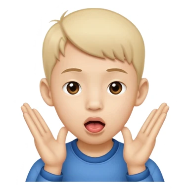 a boy with asian eyes holding his ears and with his tongue out sticker