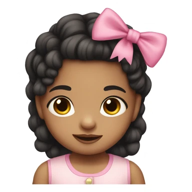 Toddler with dark hair and light skin and a pink bow sticker