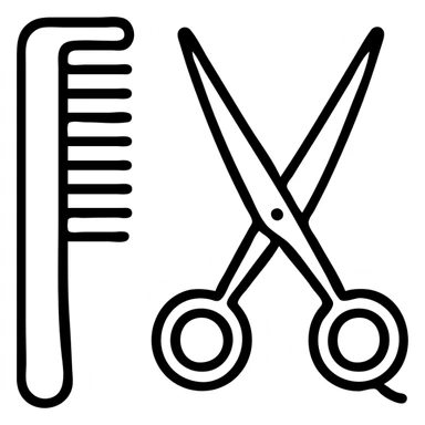 outlined logo of a comb and scissors, simple and professional sticker