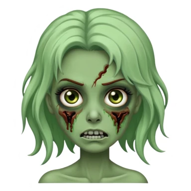 Faça uma zombie verde mulher com cabelos preto, liso e longo de olhos castanhos e boca fechada  sticker