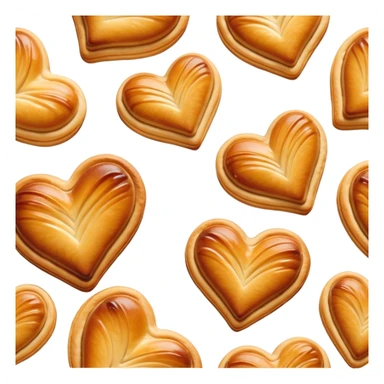 Cinematic crisp palmier, golden-brown heart-shaped pastries, perfectly caramelized layers, delicate and flaky, warm glowing background, inviting and delicious. sticker