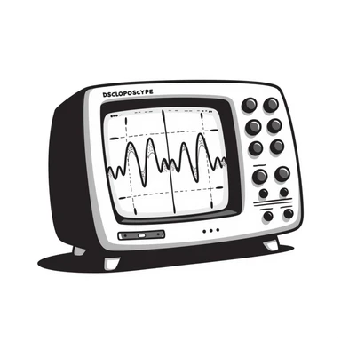 A hand-drawn oscilloscope with signal wave patterns on the screen sticker