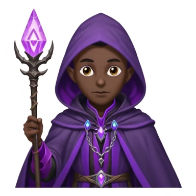 {
      "type": "human",
      "look": "dark elf wizard, black cloak, purple energy around staff",
      "description": "a dark elf wizard in a black cloak channeling purple energy around their staff"
    } sticker