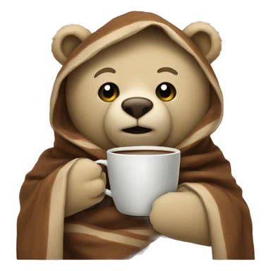 Wrapped in a blanket bear holding a cup of coffee sticker