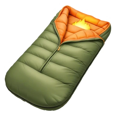 Cinematic Realistic Sleeping Bag, plush and slightly wrinkled, rich fabric texture catching the firelight, glowing with warmth and inviting coziness, nestled within a peaceful campsite. sticker