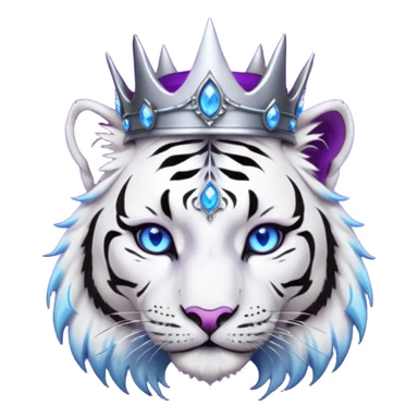 ESO Female white/black tiger khajiit leader of the umbral rose, glowing blue eyes, glowing blue 'third eye' gem; purple gemmed silver crown/tiara sticker