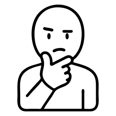 a person thinking, hand on chin, thoughtful expression, simple style icon sticker