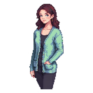 gray woman knit cardigan, simple pose sticker