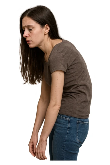 fai immagine identica ma di una donna con capelli lunghi, iperrealistico 4k, postura storta con spina dorsale storta sticker