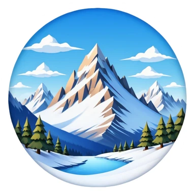 a snowy mountain landscape with sharp peaks and a clear sky, fish eye lens effect sticker