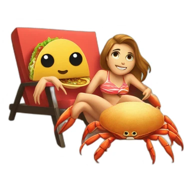 human-sized crab with human-sized taco girlfriend, lying in a chair at the beach sticker