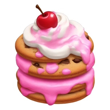 Delicious cookie with pink icing,whipped cream, sprinkles and a cherry on top sticker