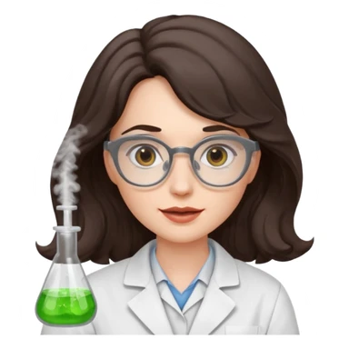 A crazy female scientist, with wavy dark brown hair, brown eyes and grey glasses and pale skin  sticker