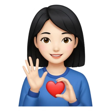 Smiling girl doing the Korean heart sticker