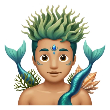 Merman with third eye, seaweed, seashells, ocean sticker