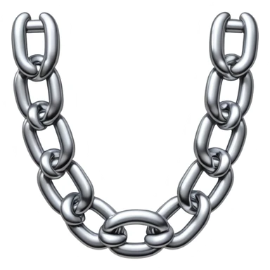 A thick luxury chain emoji made of liquid silver chrome, smooth rounded links, glossy metallic reflections, heavy swag aesthetic, minimalistic iOS emoji style, centered, clean white background sticker