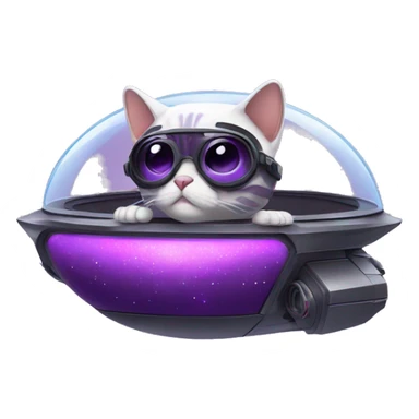 Cute purple hoverpetcat  in a spaceship with cool black glasses on sticker