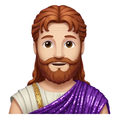 Liber from Roman Deities with long auburn hair and beard, purple sequin toga sticker