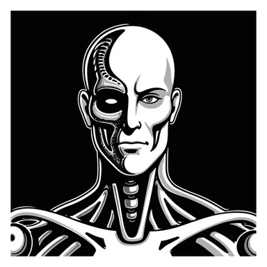 Realistic T-1000 terminator with liquid metal face transformation sticker