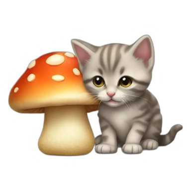 kitten eating a mushroom sticker