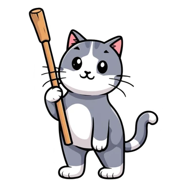 cat with a stick sticker
