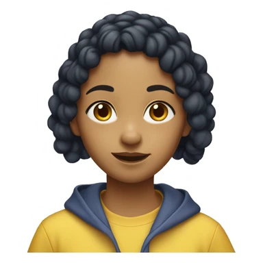 girl eating blueberries she has black hair and two braids. Her hair colour is black, but her texture of her hair is curly and wavy, and she looks south Asian, and she has light brown skin and she is wearing a yellow hoodie. sticker