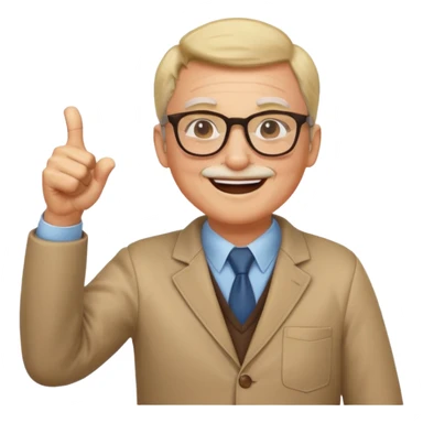 un PROFESOR que este parado con sus lentes guiñando el ojo y CON LAS MANOS HACIA ARRIBA DANDO LIKE sticker