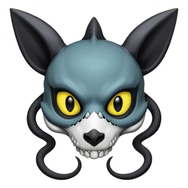 Gothic spooky Scaley Exotic Salandit-Umbreon-Noibat-Fakémon-hybrid-creature (full body), white skull face mask sticker