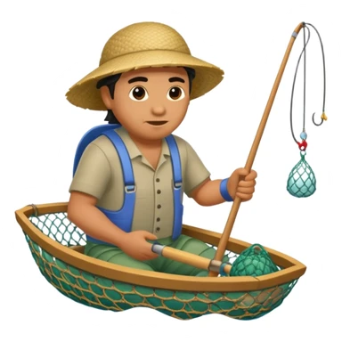 A Polynesian fisherman in the water fishing with a net. sticker